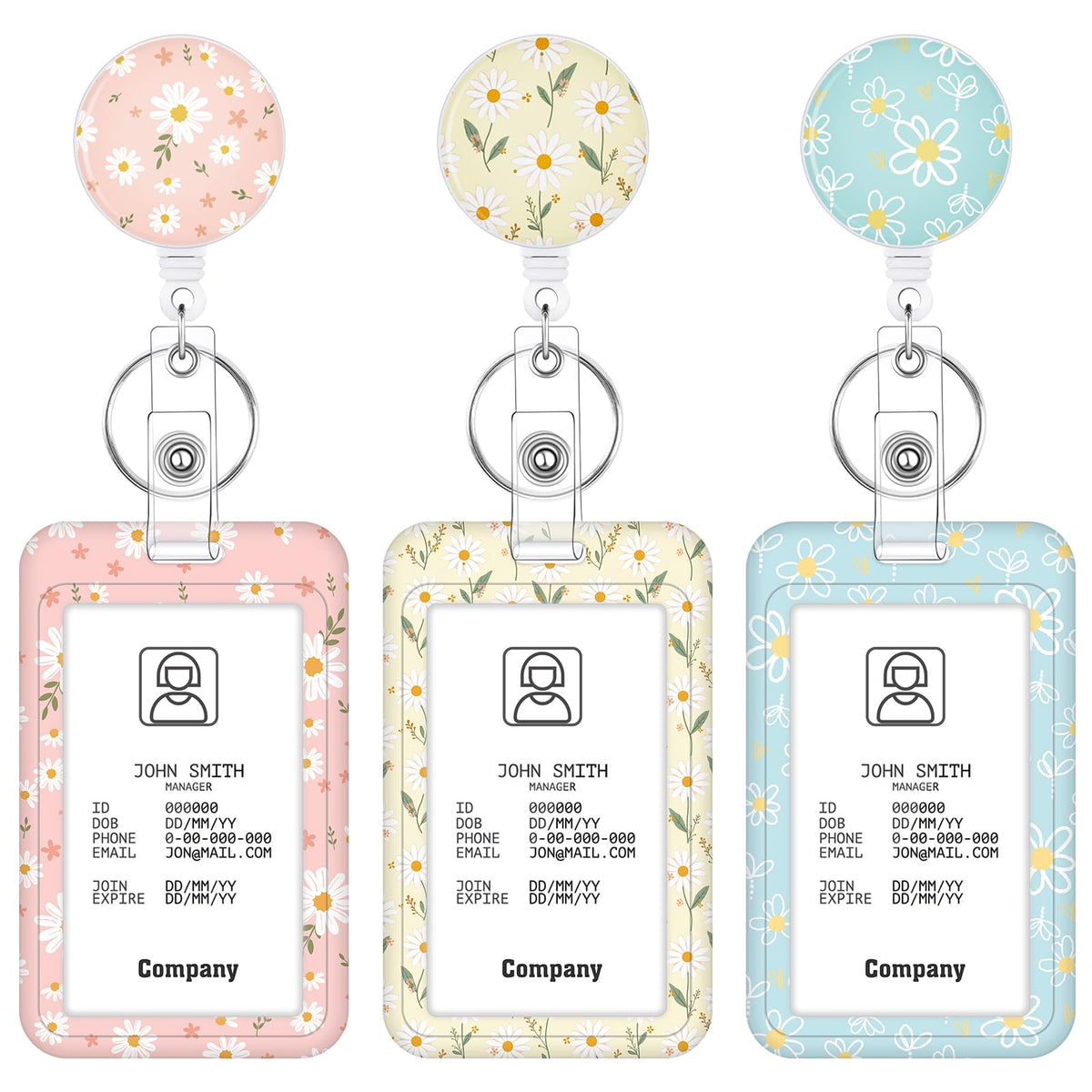 3 Pack Boho Id Badge Holder with Retractable Reel, Vertical ID Card Holder