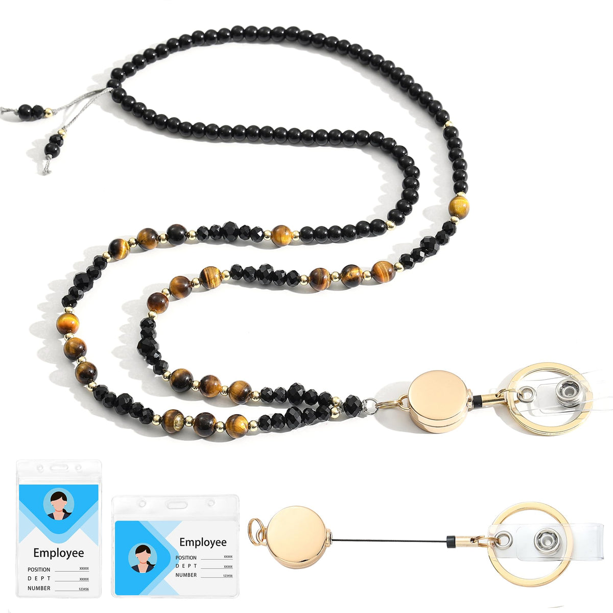 Natural Stone Beaded Lanyards for ID Badges and Keys, Morganite
