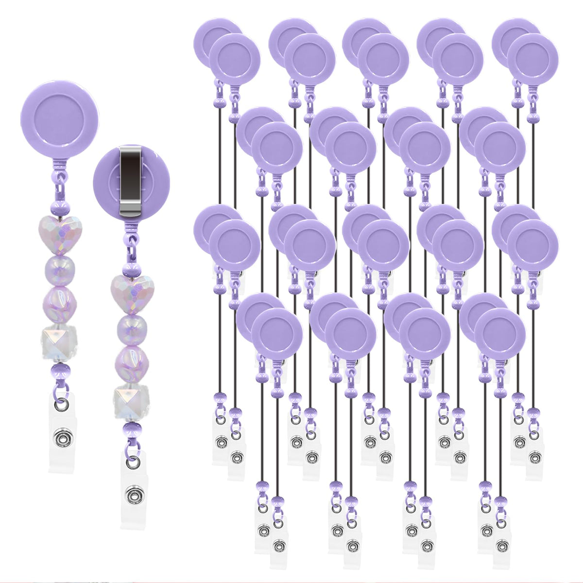 15pcs Colorful Beadable Badge Reels Making Kits - Beaded Blank Bars Bulk - Retractable Badge Reel with Belt Clip for ID Name DIY Gift Beadable Items for Nurses, Teachers, Students, Office, Workers