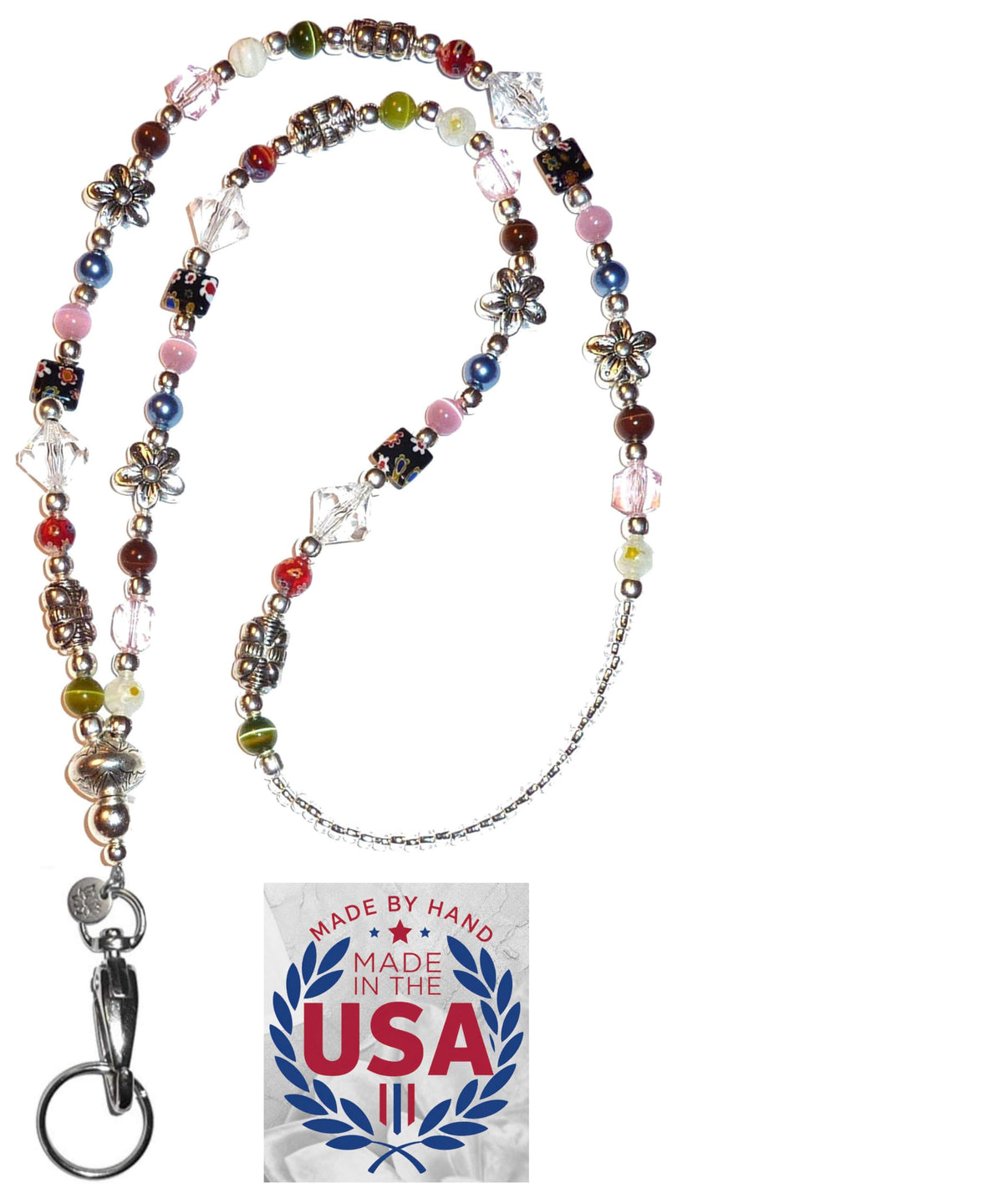 Hidden Hollow Beads Slim Style Women's Fashion Beaded Lanyard, 34" Jewelry Lanyard for ID Badge Holder and Keys