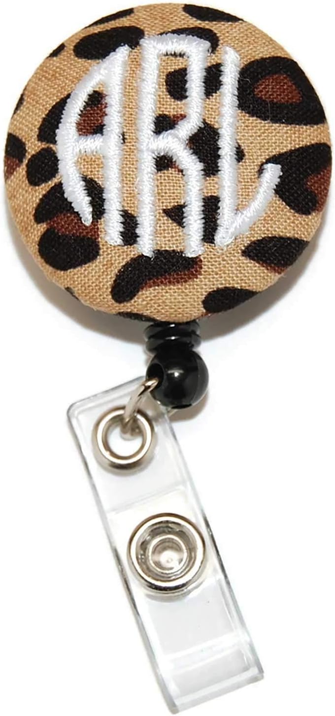 Monogrammed Leopard Badge Reel Retractable for ID or Key Card