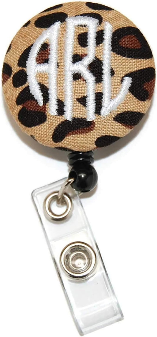 Monogrammed Leopard Badge Reel Retractable for ID or Key Card