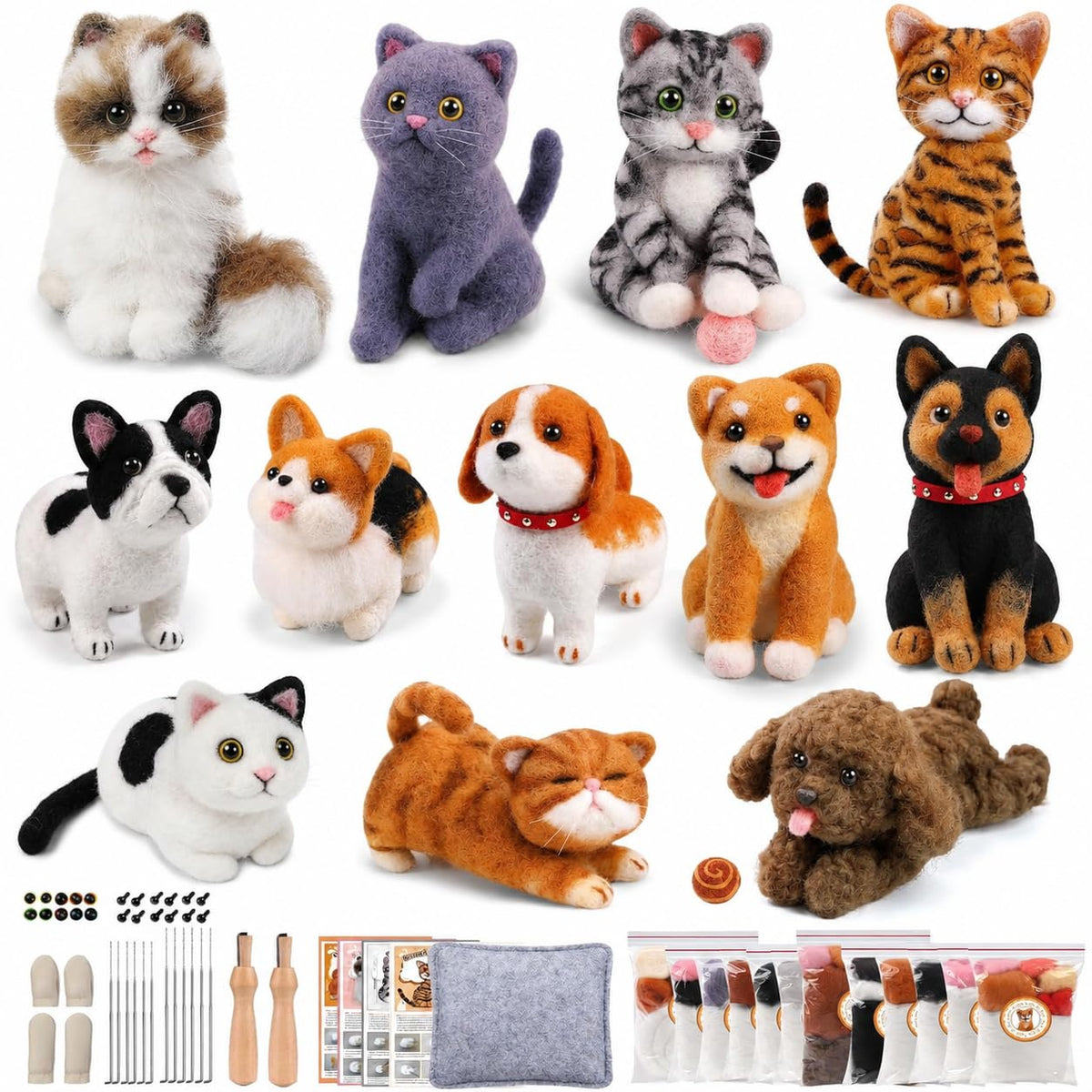 Mayboos 12 Pcs Needle Felting Kit, Felting Kits for Beginners Animal