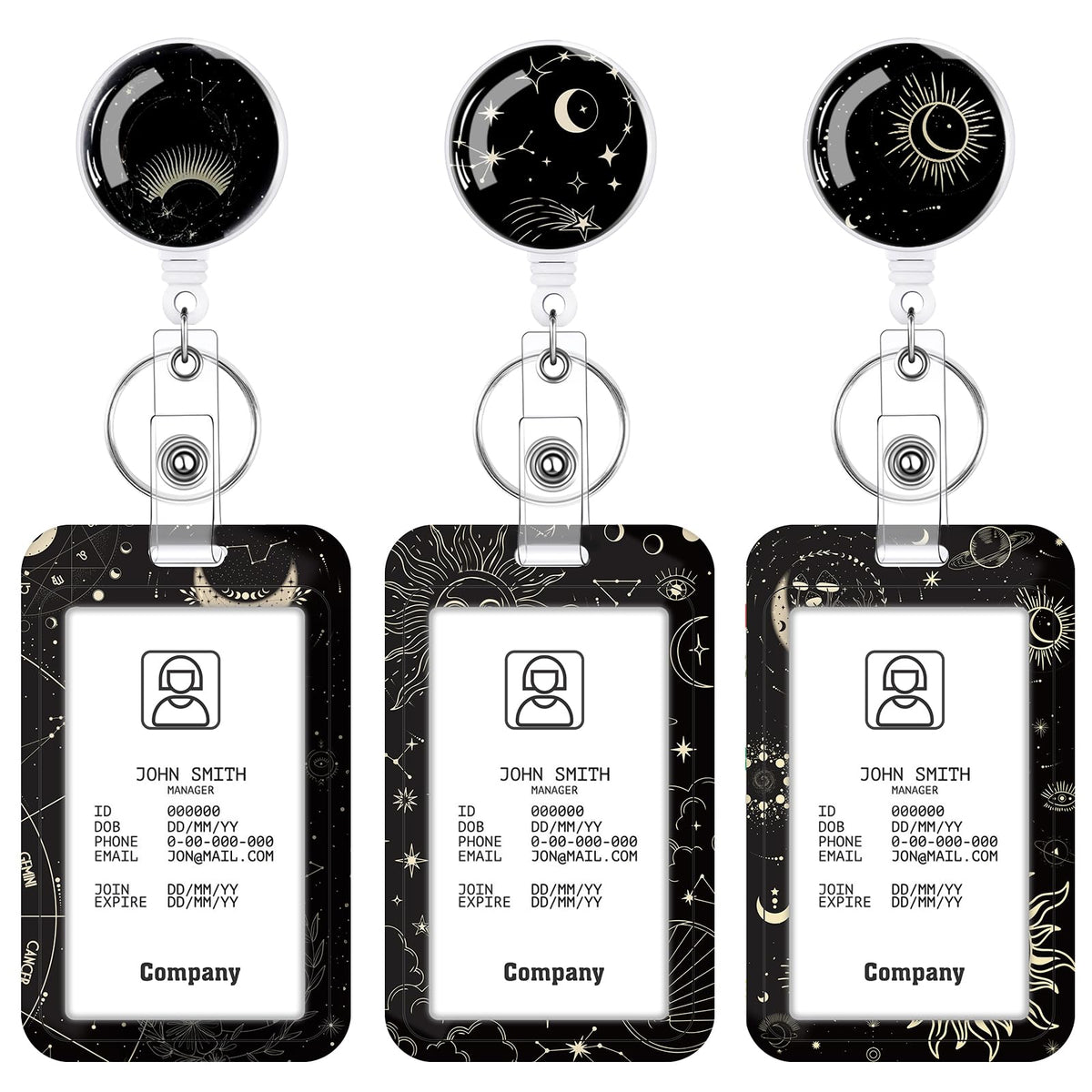 3 Pack Boho Id Badge Holder with Retractable Reel, Vertical ID Card Holder