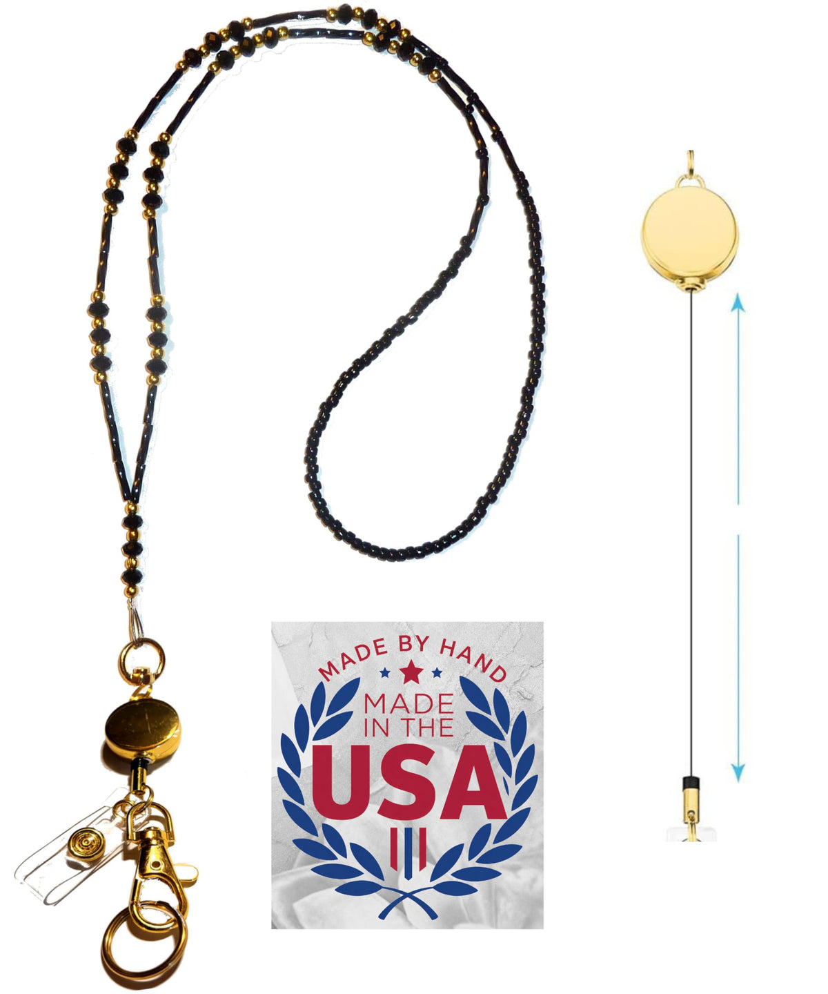 Hidden Hollow Beads Retractable Badge Reel, Women's Beaded Lanyard Strong ID Card Holder, Keys Teacher Nurse Cruise Keychain