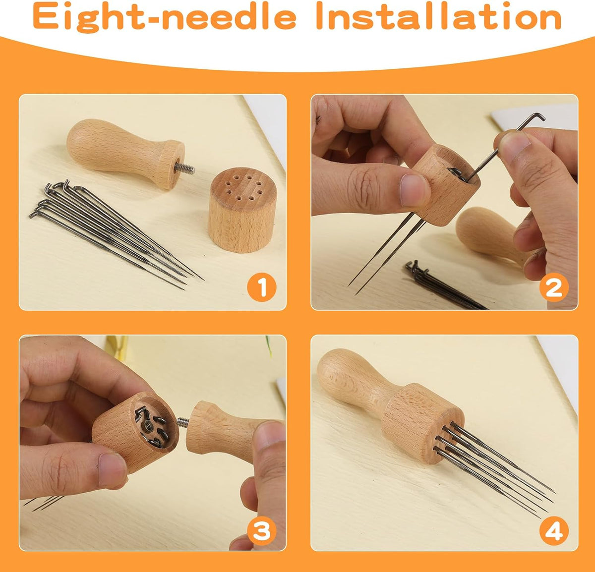 Mayboos Felting Needle Tools with Eight Felting Needles Wooden Handle