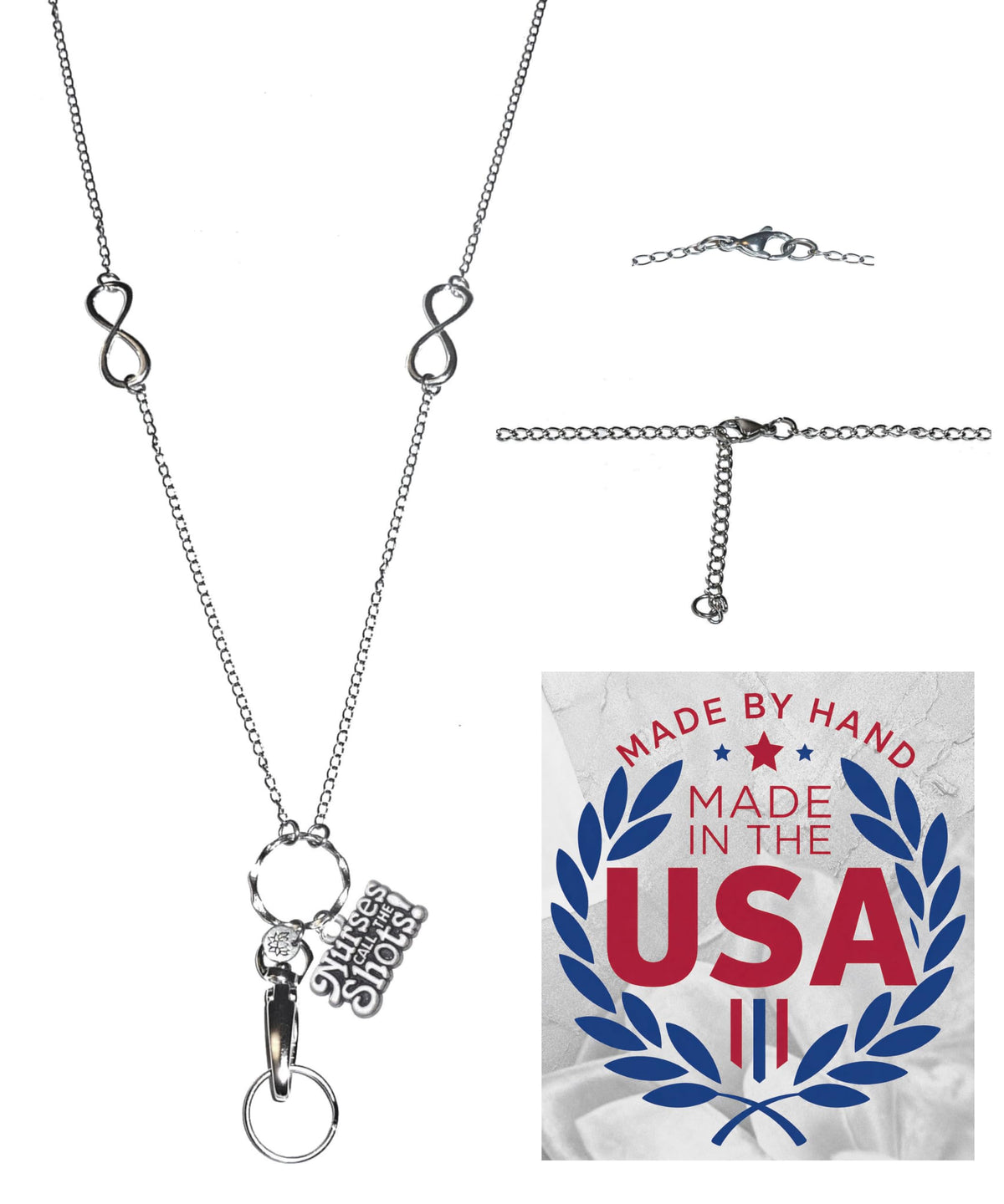 Hidden Hollow Beads Charm Stainless Steel Strong Hand Made USA Women's 34 "Lanyard, ID Badge Card Holder Teacher Nurse Keys