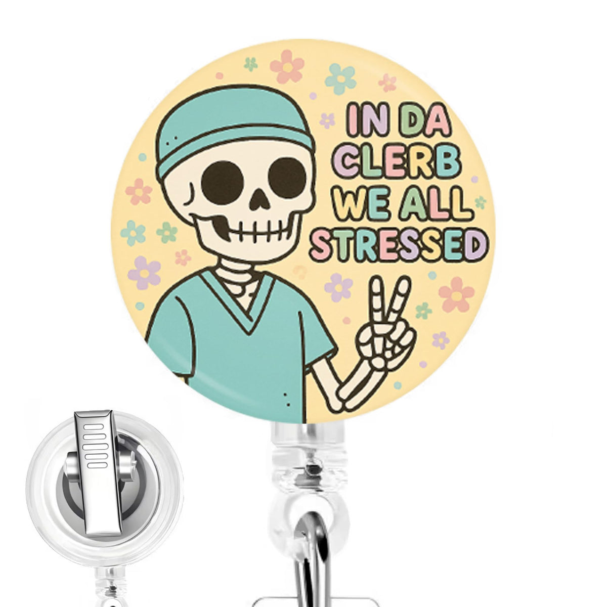I'm Fine Blonde Messy Doll Nurse Badge Reel - Handmade Retractable Badge Clip for RN, Nursing Students, Healthcare Workers with Swivel Clip