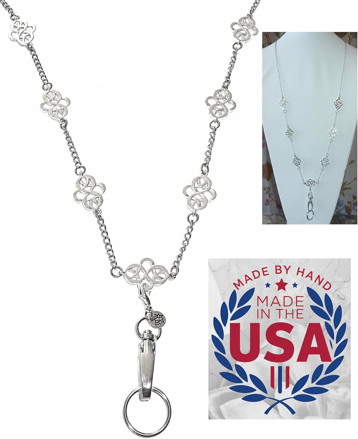 Hidden Hollow Beads Stainless Steel Strong Hand Made USA Women's 34" Necklace Lanyard, ID Badge Card Holder Teacher Nurse Keys