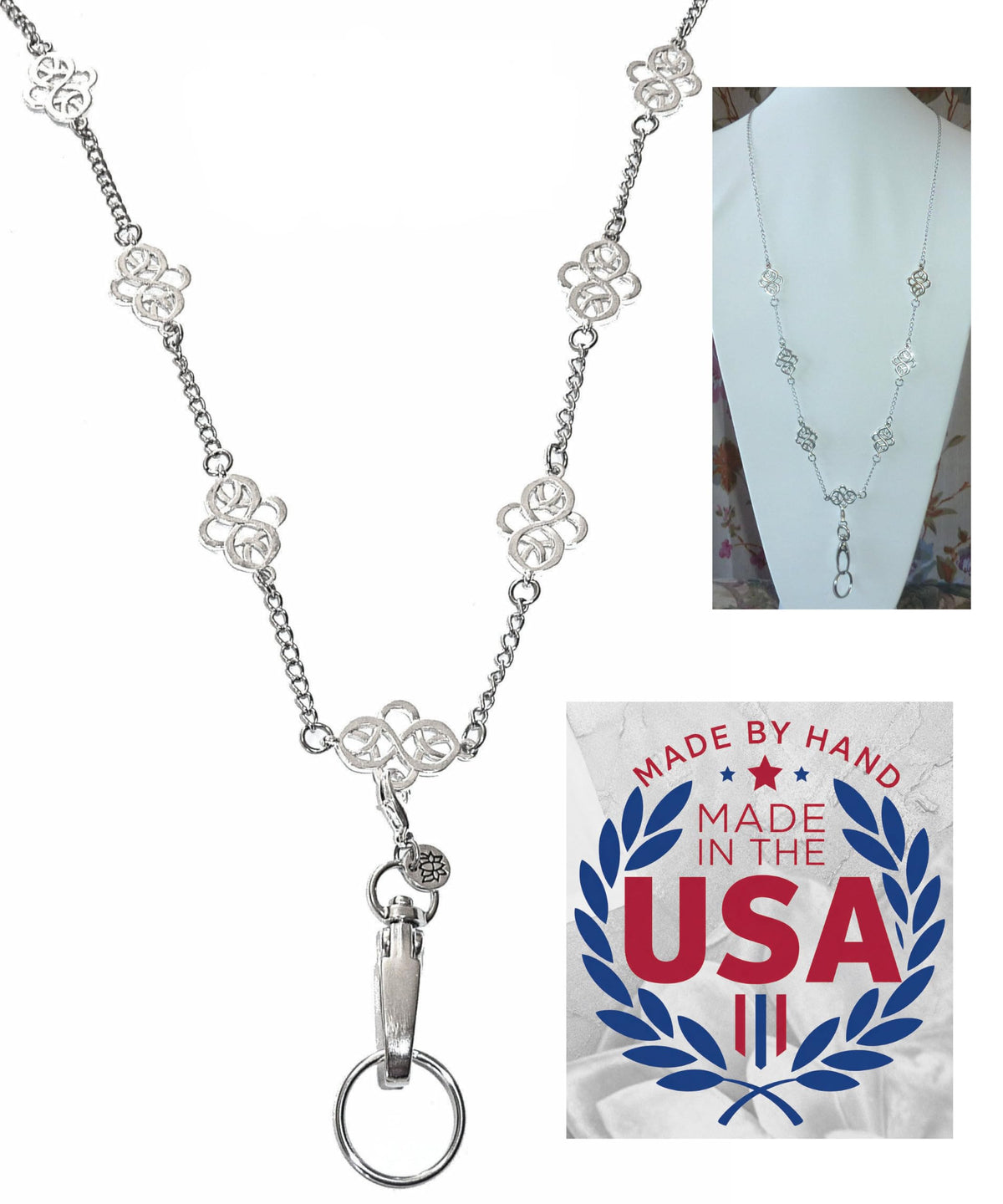 Hidden Hollow Beads Stainless Steel Strong Hand Made USA Women's 34" Necklace Lanyard, ID Badge Card Holder Teacher Nurse Keys