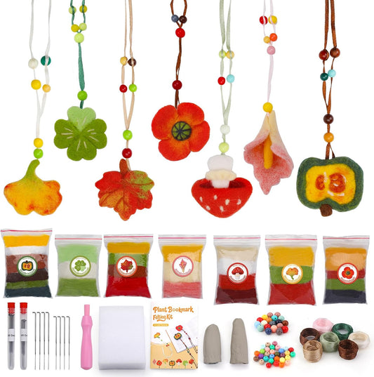 OEHPICC Needle Felting Kit, 7 Pcs Flower Bookmark Felting Kit for Adults