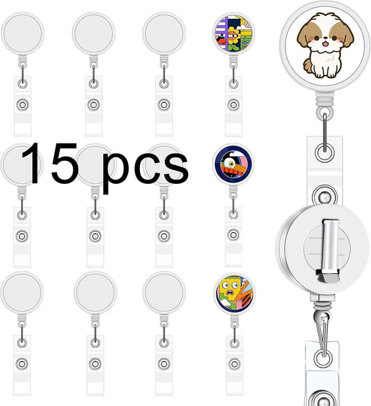 15 Pcs Sublimation Badge reels Blank，DIY Badge Reel kit Sublimation id Badge Blanks Retractable Badge Reel，Badge Holder Retractable Clip for Office Worker Doctor Nurse Key Card Name Tag Holder（White）