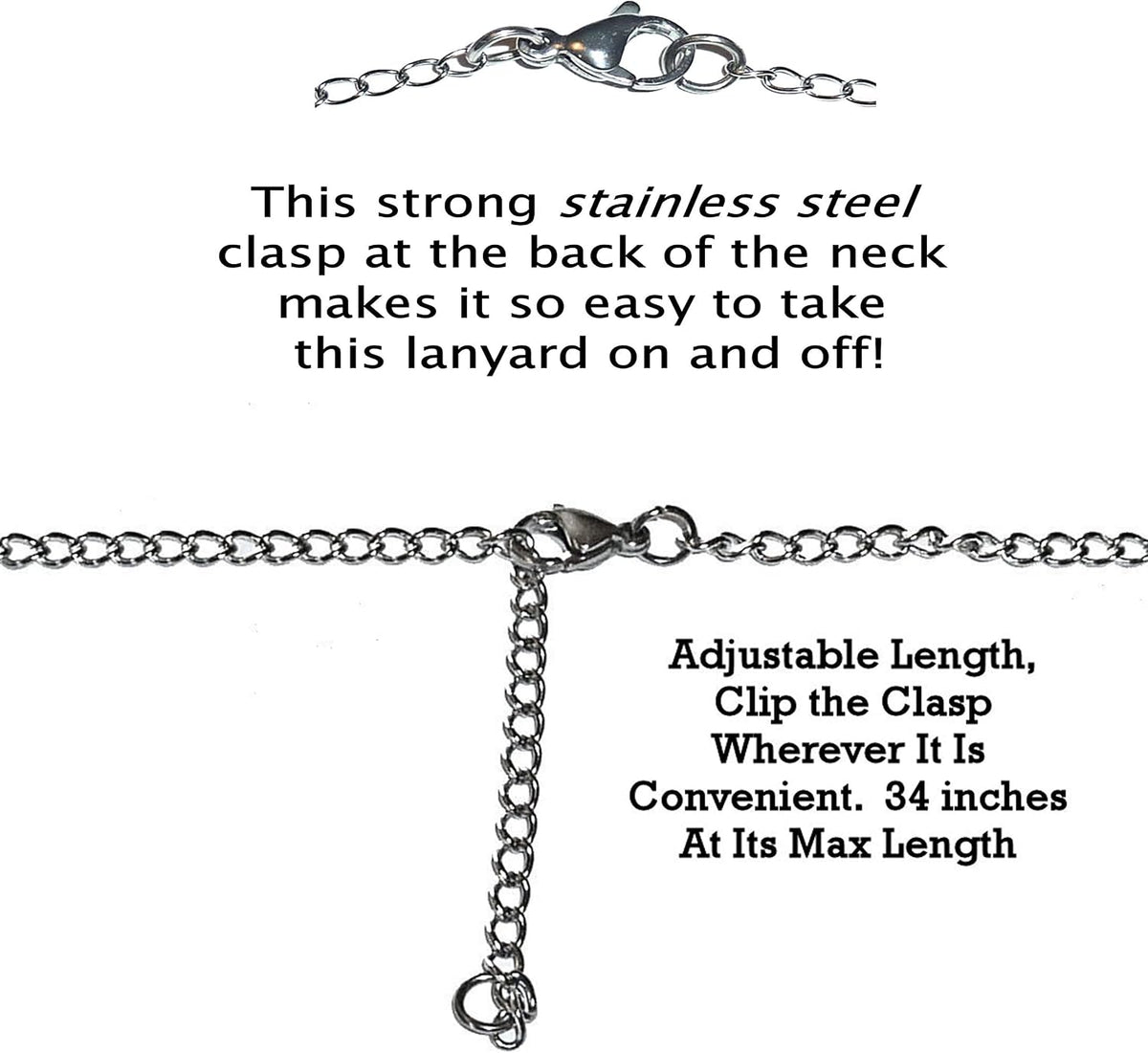 Hidden Hollow Beads Charm Stainless Steel Strong Hand Made USA Women's 34 "Lanyard, ID Badge Card Holder Teacher Nurse Keys