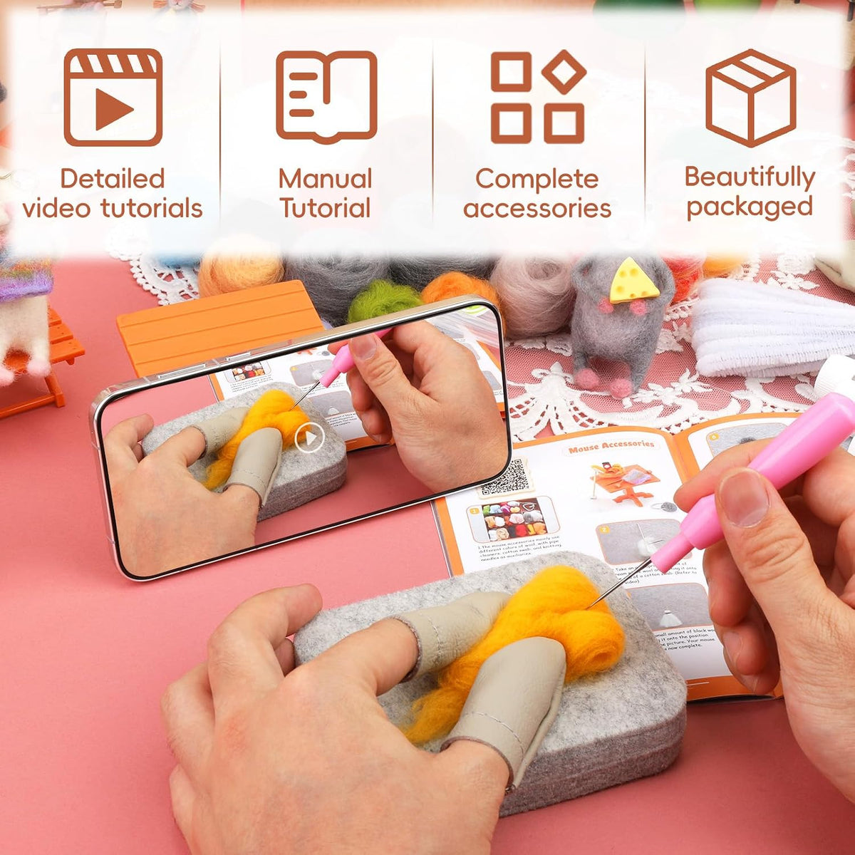 OEHPICC Mouse Family Needle Felting Kit,Needle Felting Starter Kit