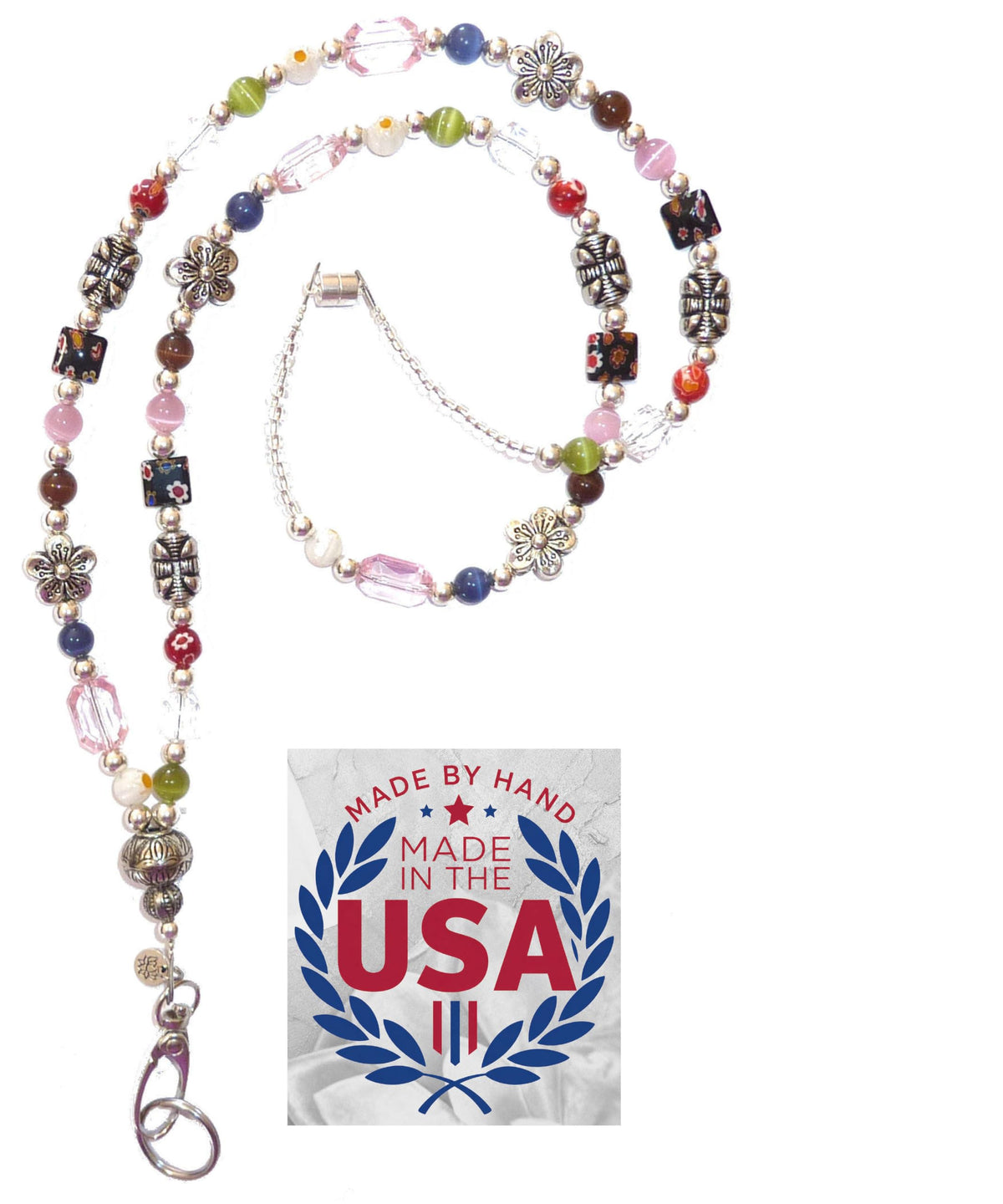 Hidden Hollow Beads Slim Style Women's Fashion Beaded Lanyard, 34" Jewelry Lanyard for ID Badge Holder and Keys
