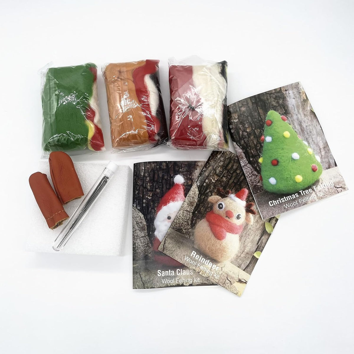 3 Pack Santa Claus Needle Felting Beginners Kits, Christmas Tree Reindeer