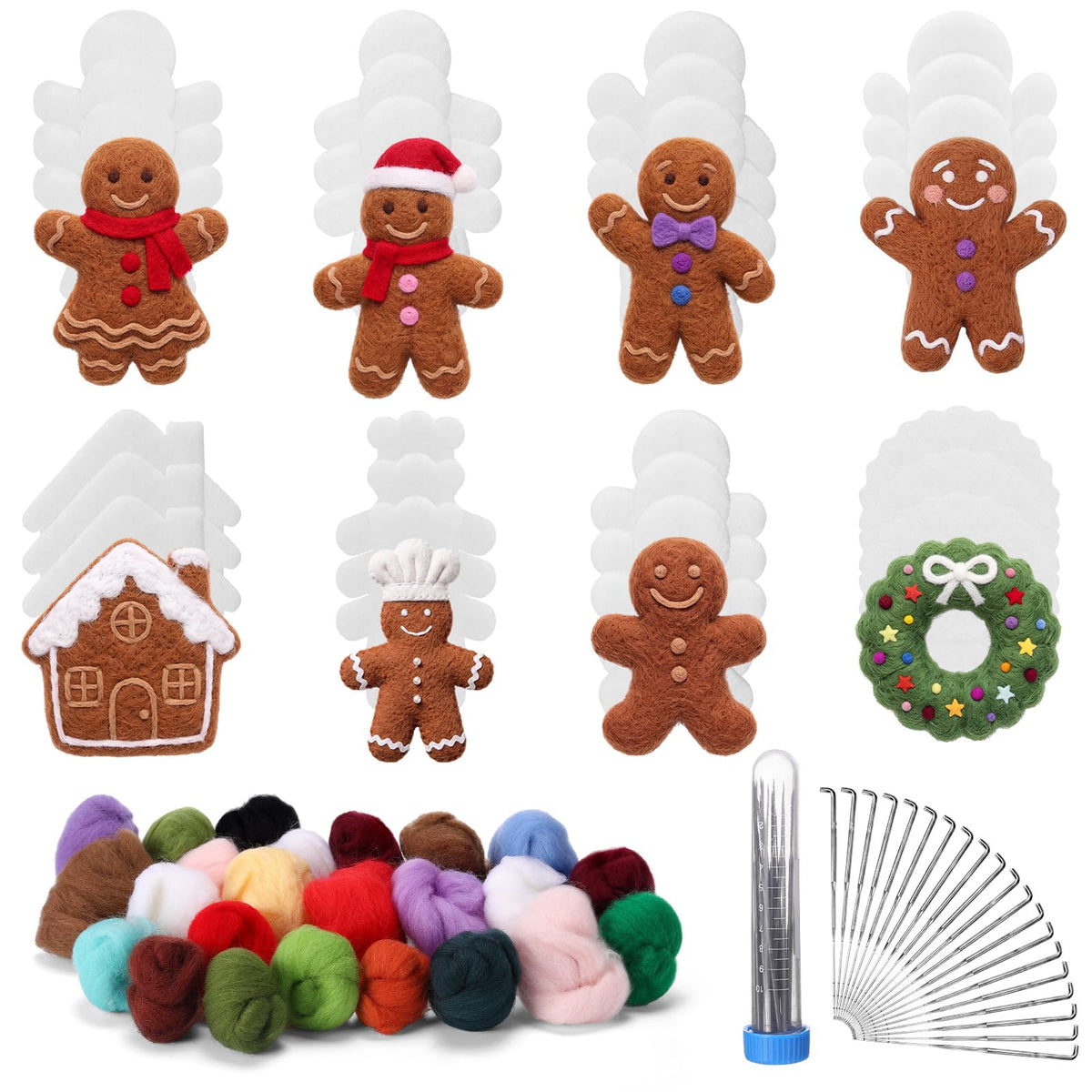 HunnmingRe 32 Set Needle Felting Kits Needle Felting Supplies for Beginner Include Wool Roving Pad and Needles for DIY Home Decoration Art Craft(Flowers)