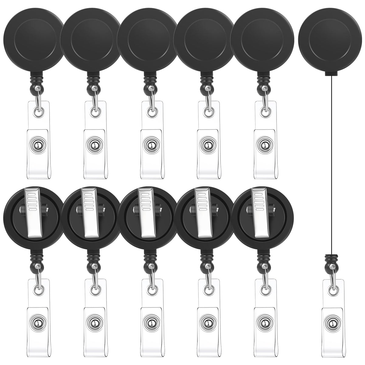 50 Pack Retractable Badge Reels with Swivel Alligator Clip, Clear