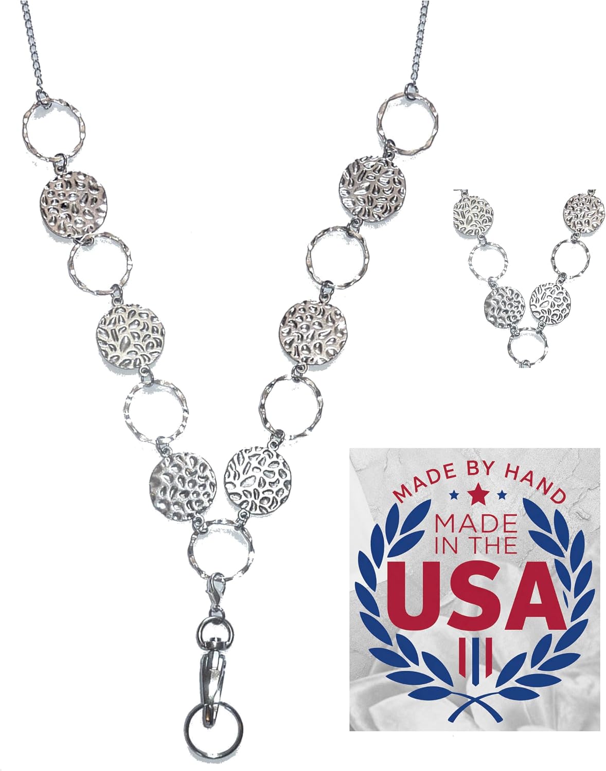 Hidden Hollow Beads Stainless Steel Strong Chain Women's Lanyard ID Card Badge Holder, Teacher Gift Nurse Cruise Keys Phone
