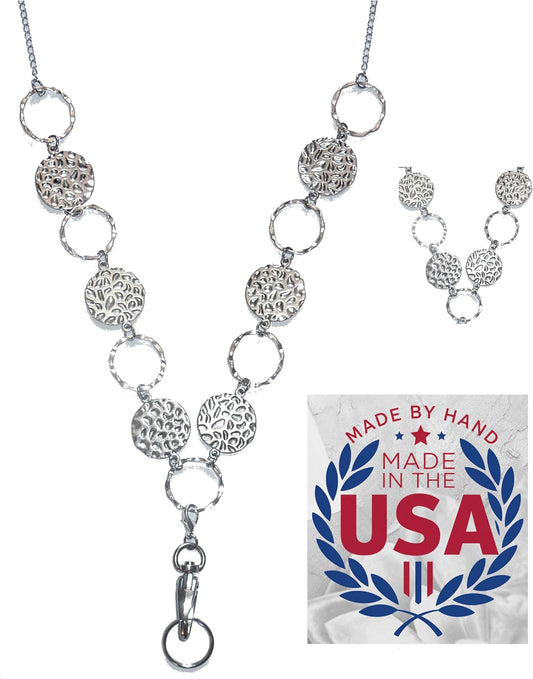 Hidden Hollow Beads Stainless Steel Strong Chain Women's Lanyard ID Card Badge Holder, Teacher Gift Nurse Cruise Keys Phone