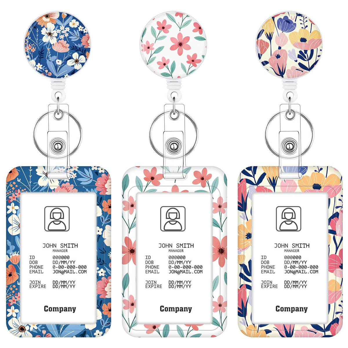 3 Pack Boho Id Badge Holder with Retractable Reel, Vertical ID Card Holder