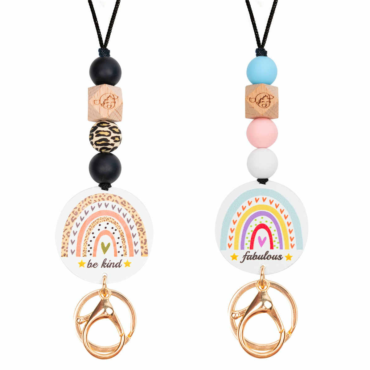 3PCS Teacher Breakaway Lanyards for Id Badges and Keys, Beaded Cute Badge Lanyards for Women Soft Nurse Necklace Boho Lanyards Fashion Silicone Bead Lanyard