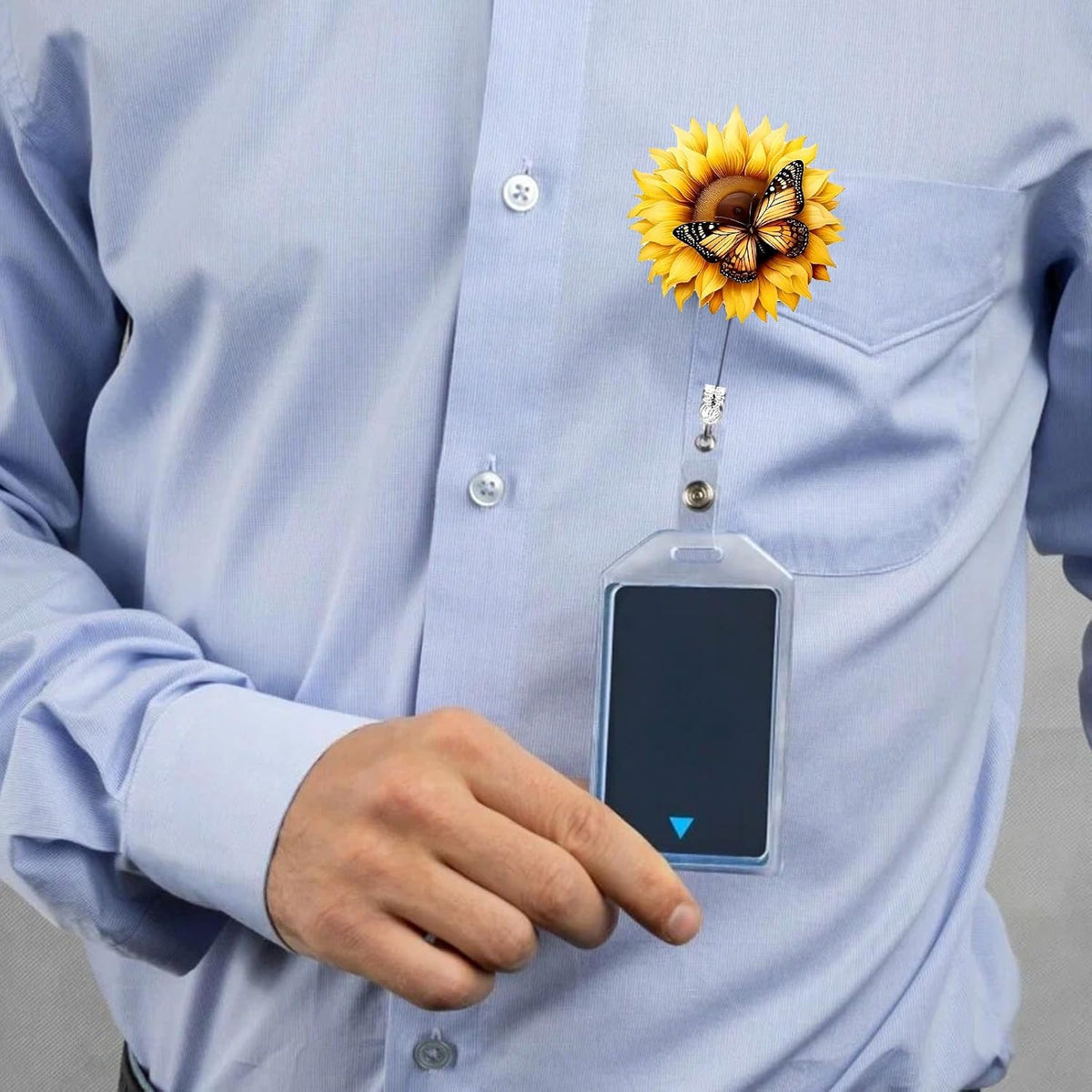 Yellow Sunflower Butterfly Badge Clip Cute Funny Badge Reels Retractable Name Badge Reel Glitter Badge Clip Summer Retractable Badge Holders Id Badge Reel for Nurse Doctor Student Office Gifts
