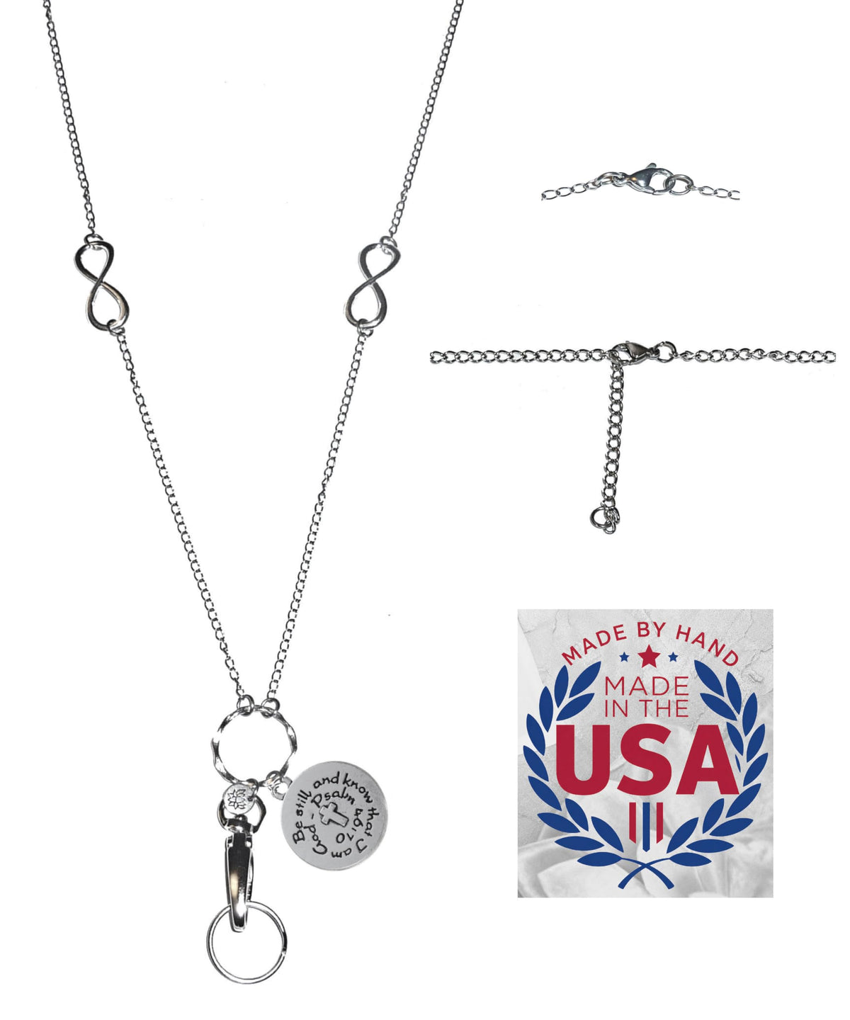 Hidden Hollow Beads Charm Stainless Steel Strong Hand Made USA Women's 34 "Lanyard, ID Badge Card Holder Teacher Nurse Keys