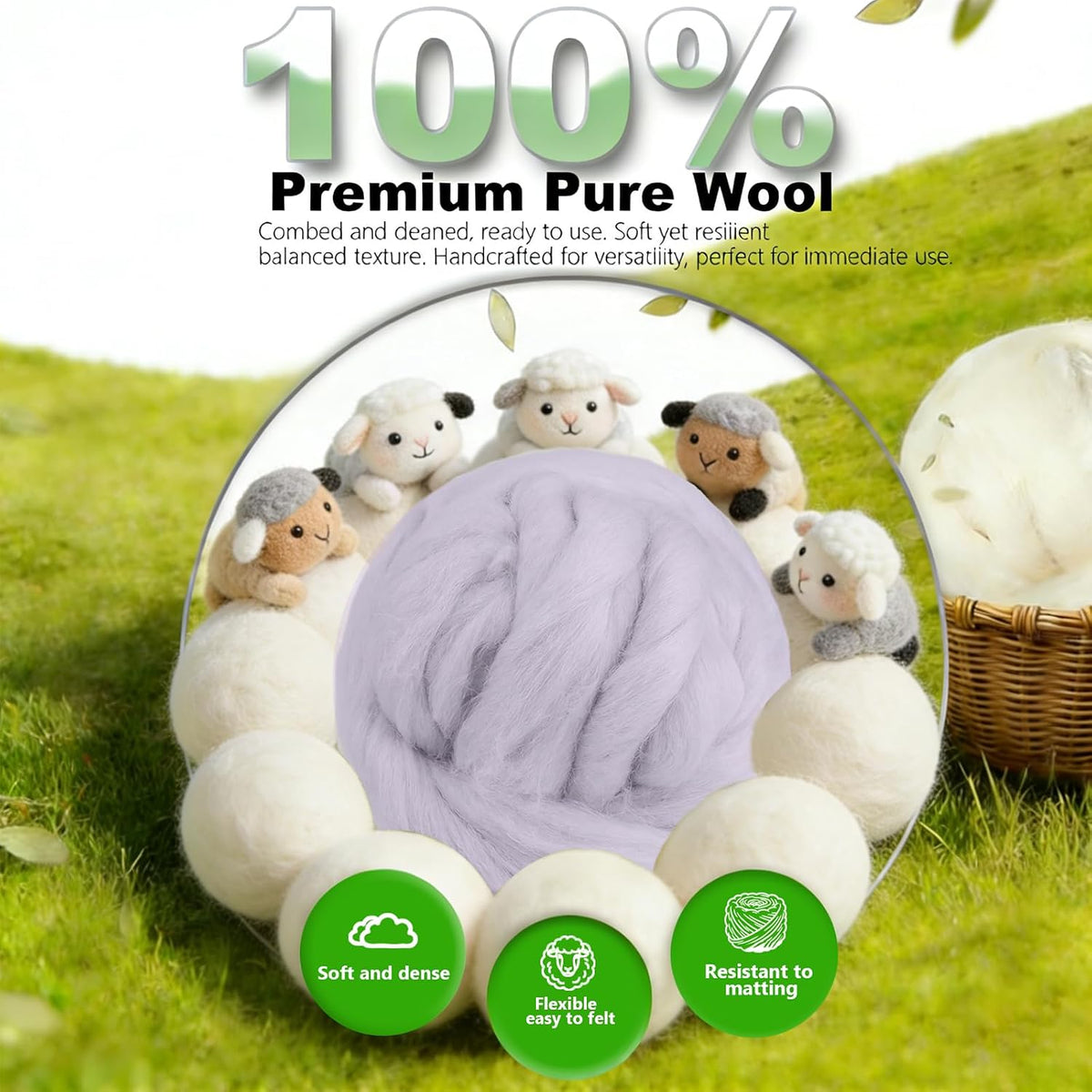 Wool Roving-3.5oz Needle Felting Wool, Soft Multi-Color Wool Fiber, Perfect Felting Wool Pure Wool, Chunky Yarn, for DIY Crafts, NeedleFelting Projects,and Artwork (Light Gray)