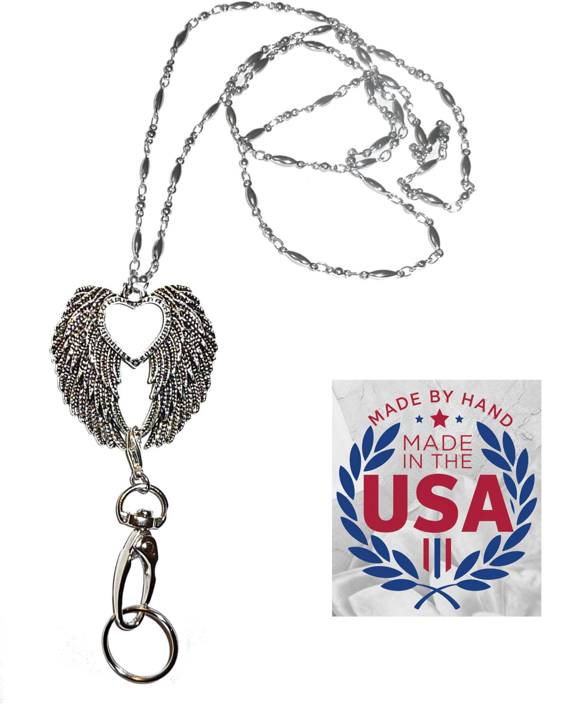 Hidden Hollow Beads Pendant Stainless Steel Strong Hand Made USA Women's 34 "Lanyard, ID Badge Card Holder Teacher Nurse Keys