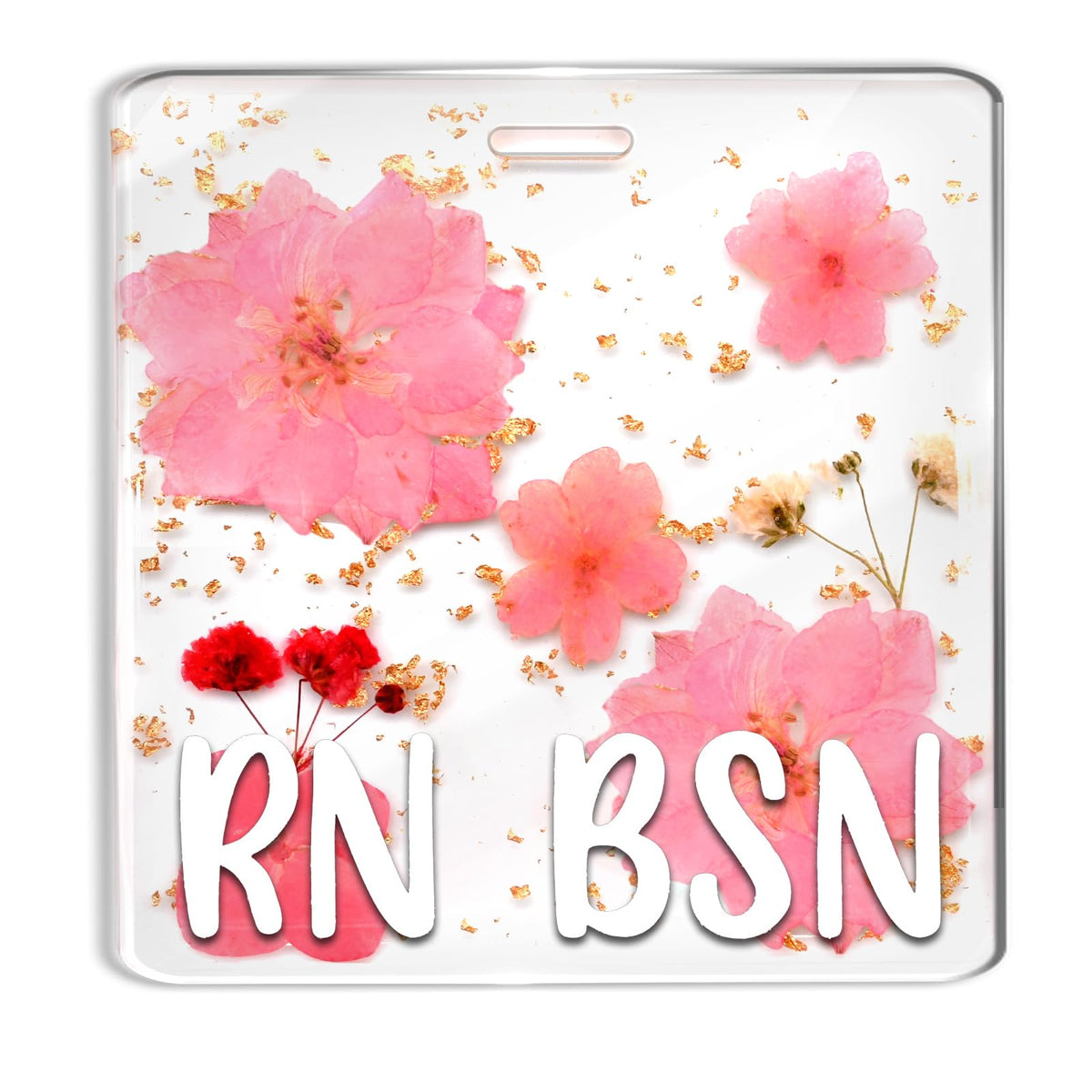 Custom Nurse Badge Personalized Name Pin, Red & Pink, Rn BSN