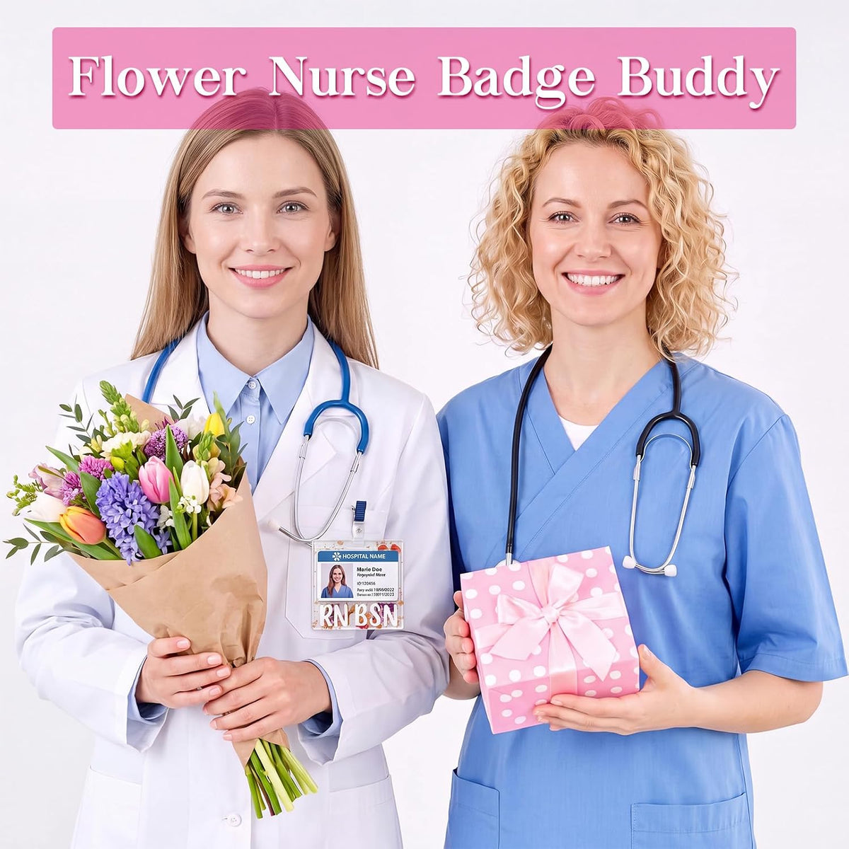 Custom Nurse Badge Personalized Name Pin, Red & Pink, Rn BSN