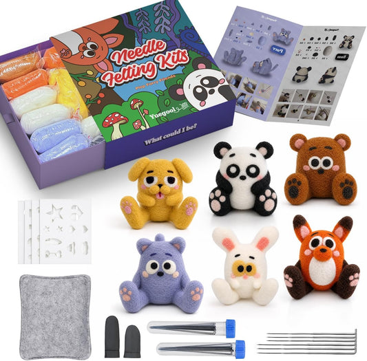 yuegool Needle Felting Kit Beginners, 6 Sets Exclusive Animals Wool Craft