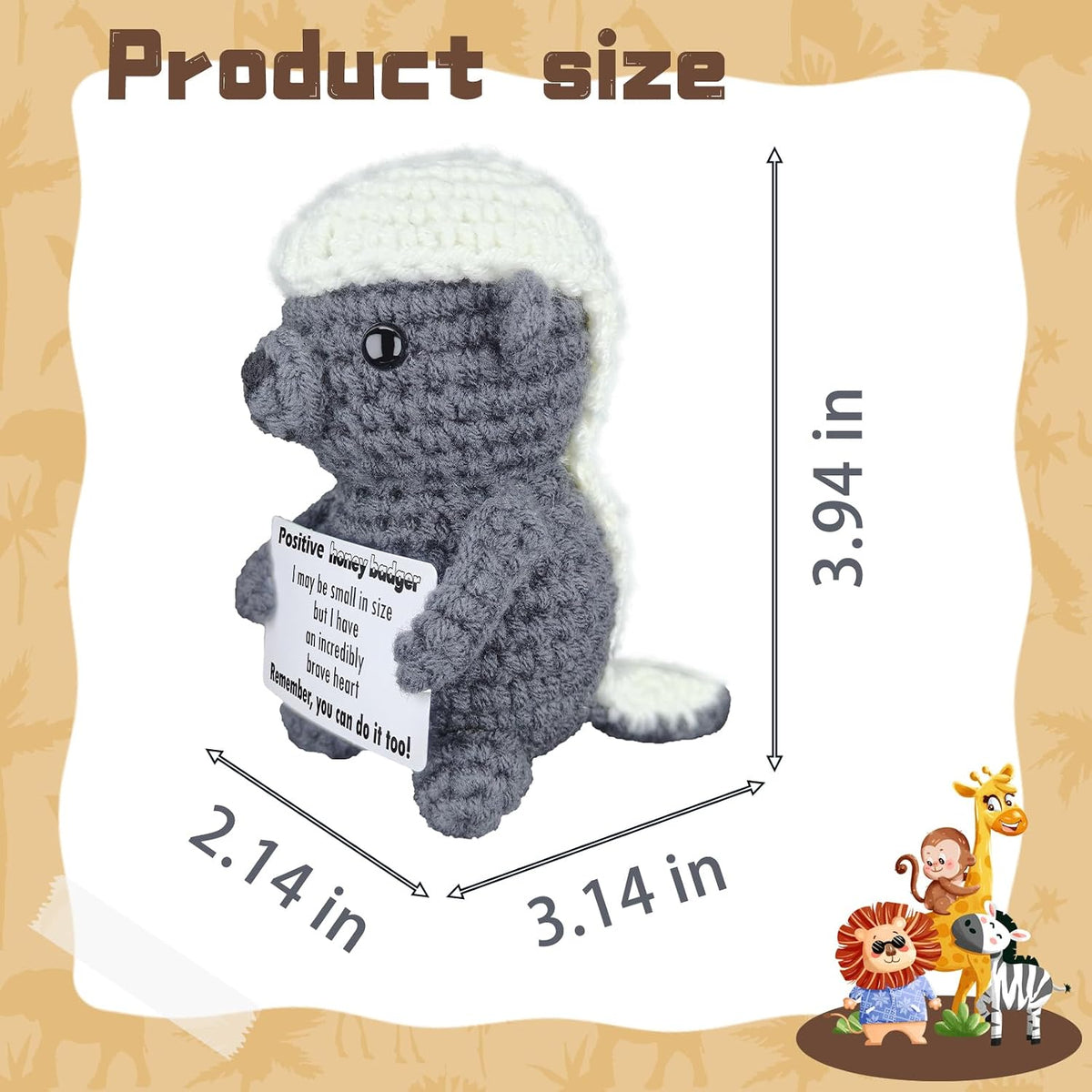 Crochet Honey Badger Positive Affirmation Brave Gift - Funny Inspirational Mini Animal Theme Desk Decor, Graduation Encouragement Present for Son Daughter Student Graduate, Daily affirmation Gifts