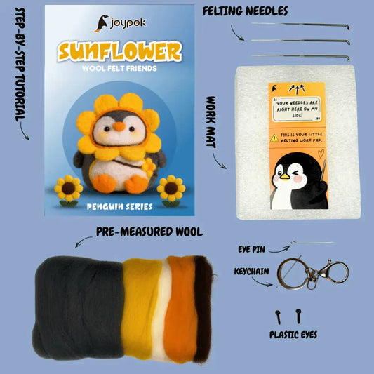 Sunflower – Beginner DIY Wool Felting Kit with Needles, Foam Pad & Tutorial