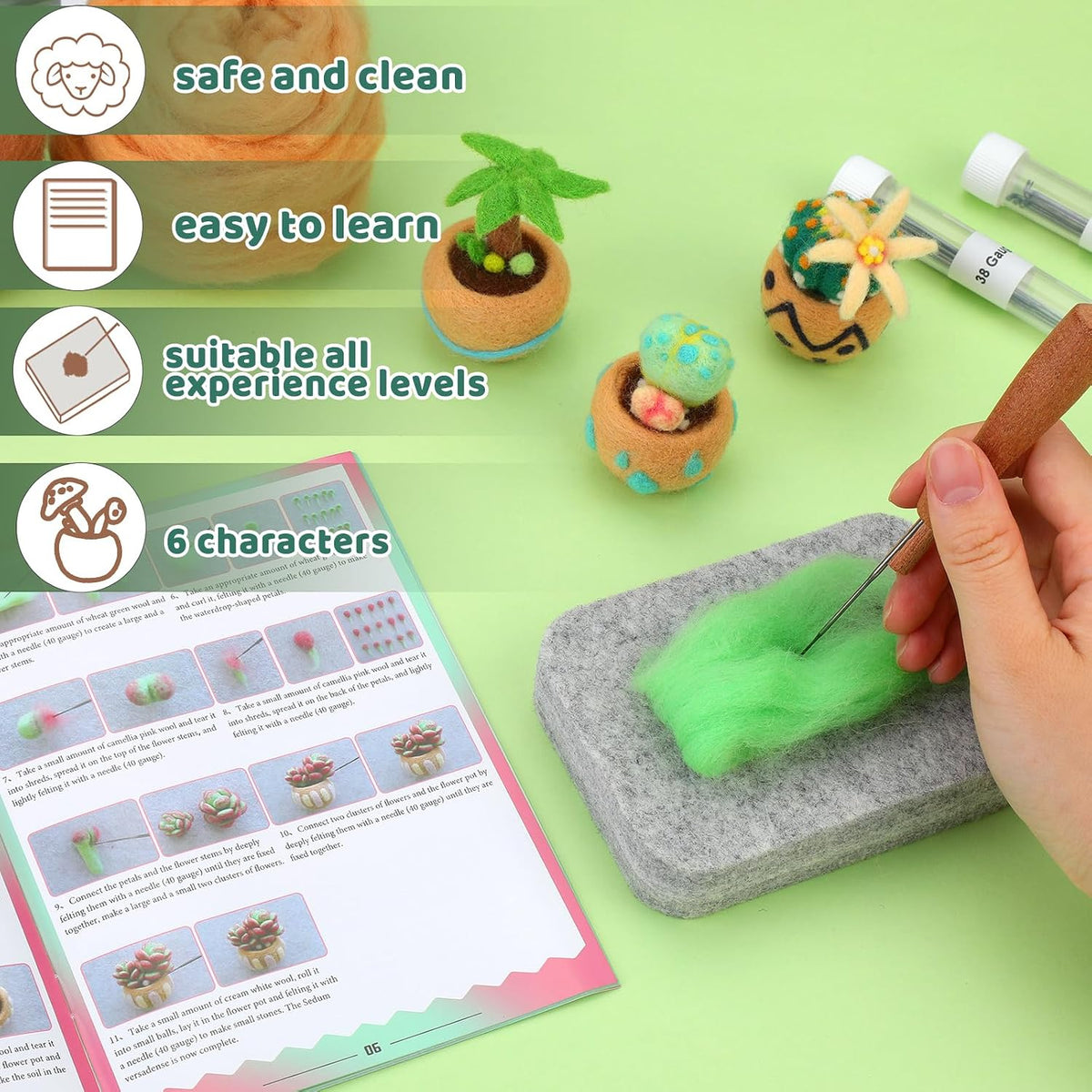 Yizzvb Needle Felting Kit, 6 Pcs Wool Felting kit Felting Tools