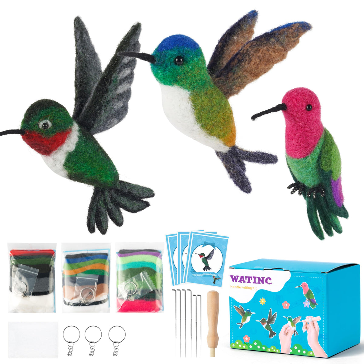 WATINC Needle Felting Kit - 3 Set Unique Different Cute Doll Wool Felt Needle Tools Foam Pad Instruction, DIY Home Decoration Craft Party Supplies for Art Work Starter Beginners (Highland Cow)