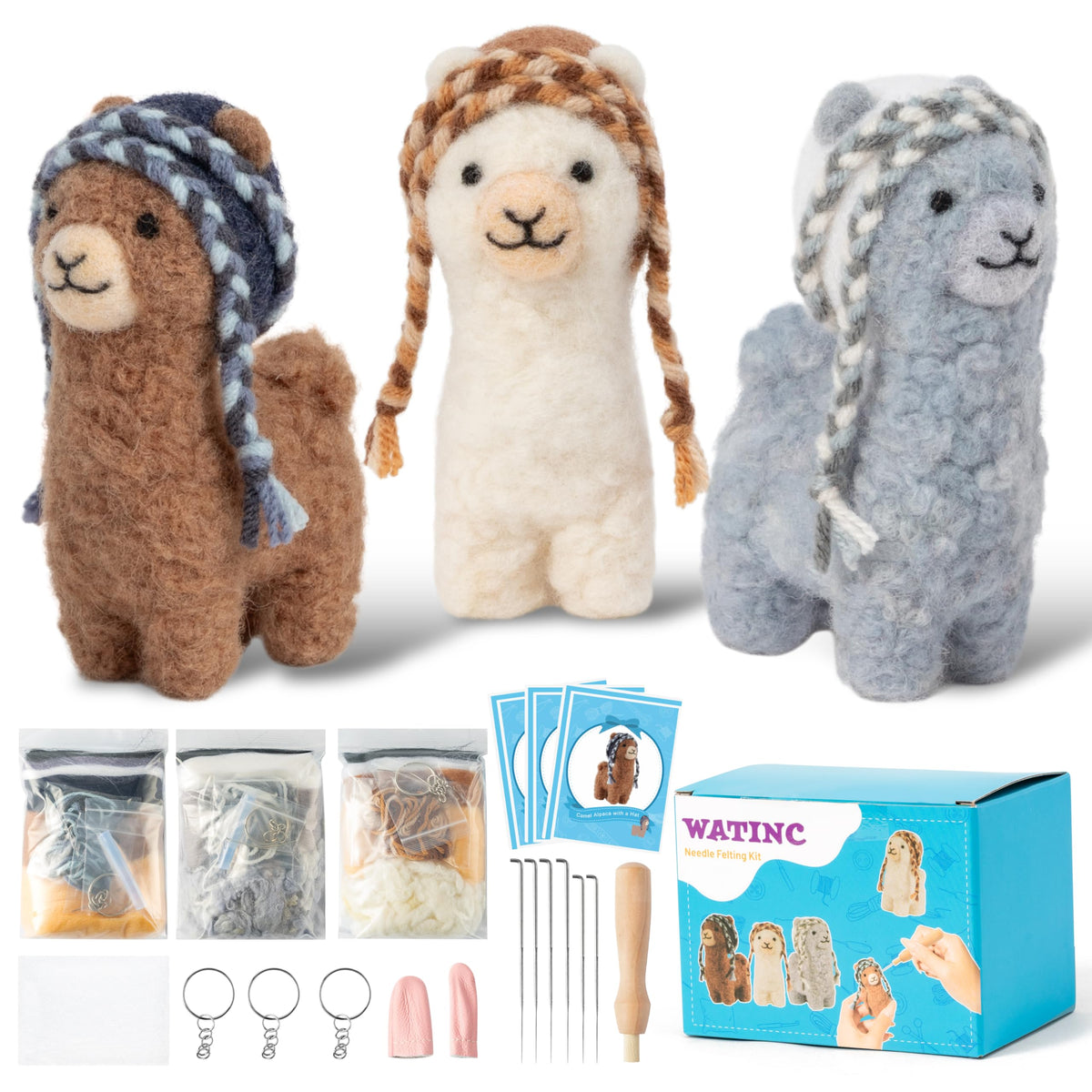 WATINC Needle Felting Kit - 3 Set Unique Different Cute Doll Wool Felt Needle Tools Foam Pad Instruction, DIY Home Decoration Craft Party Supplies for Art Work Starter Beginners (Highland Cow)
