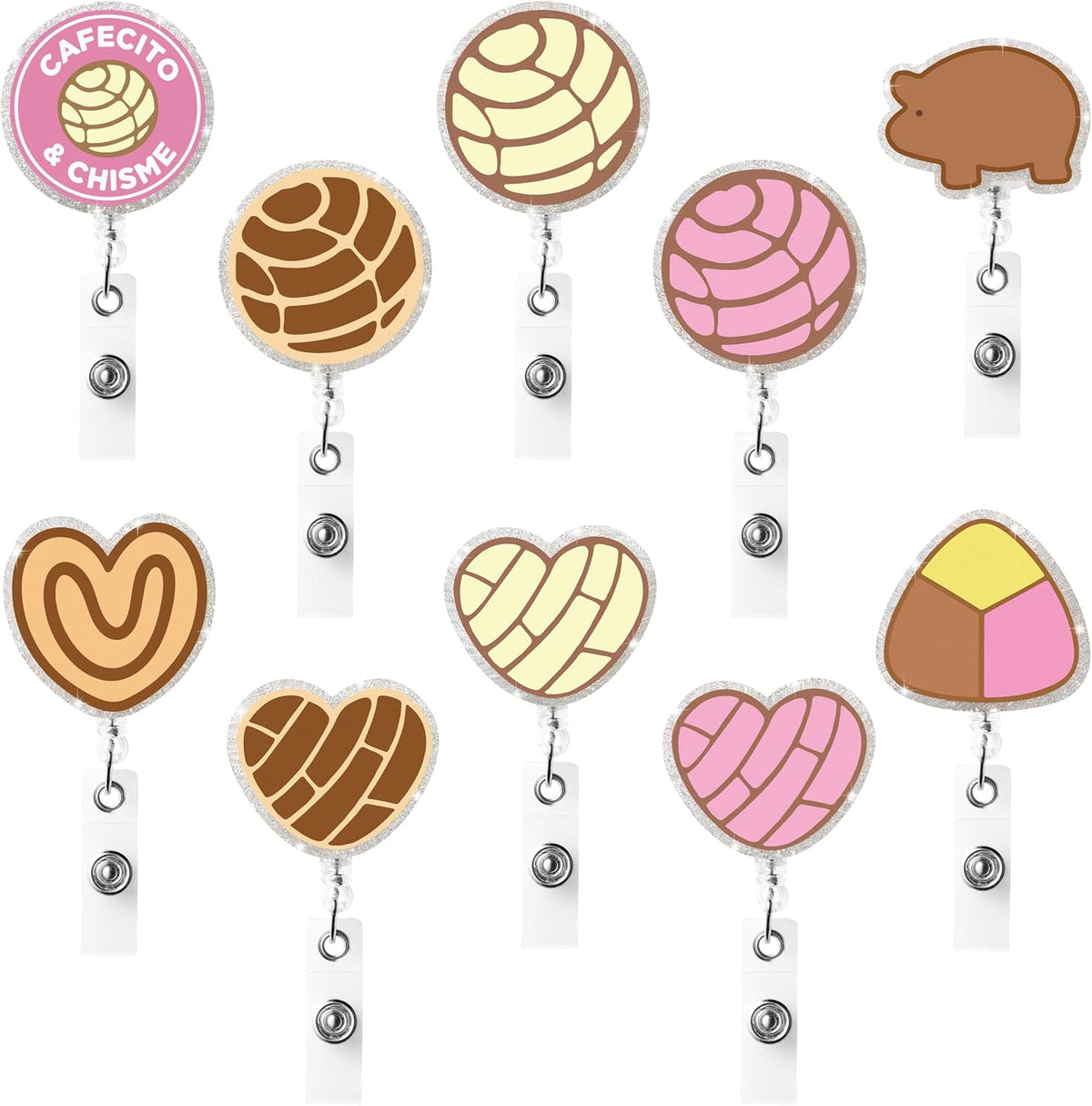 Eartim Cafecito Y Chisme Glitter Badge Reels Cute Coffee Name Tag Holders