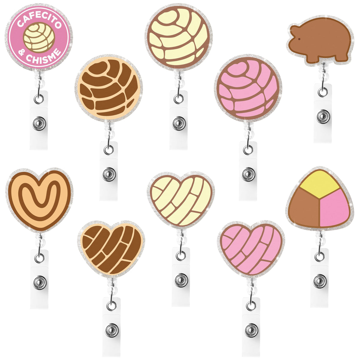Eartim Cafecito Y Chisme Glitter Badge Reels Cute Coffee Name Tag Holders