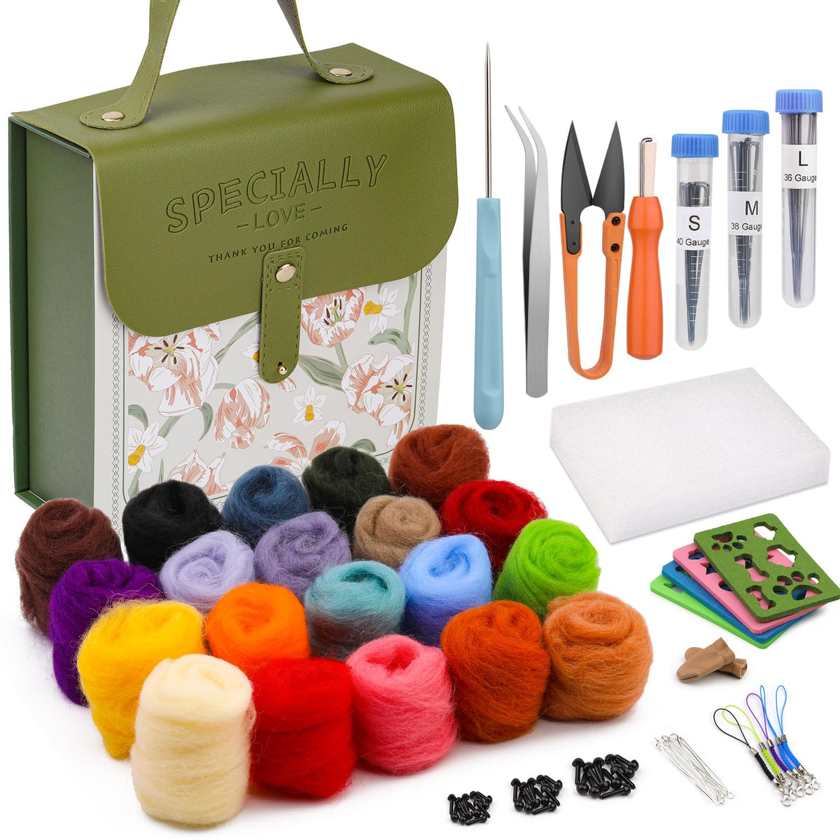 Mayboos Needle Felting Kit, Wool Roving 20 Colors Set