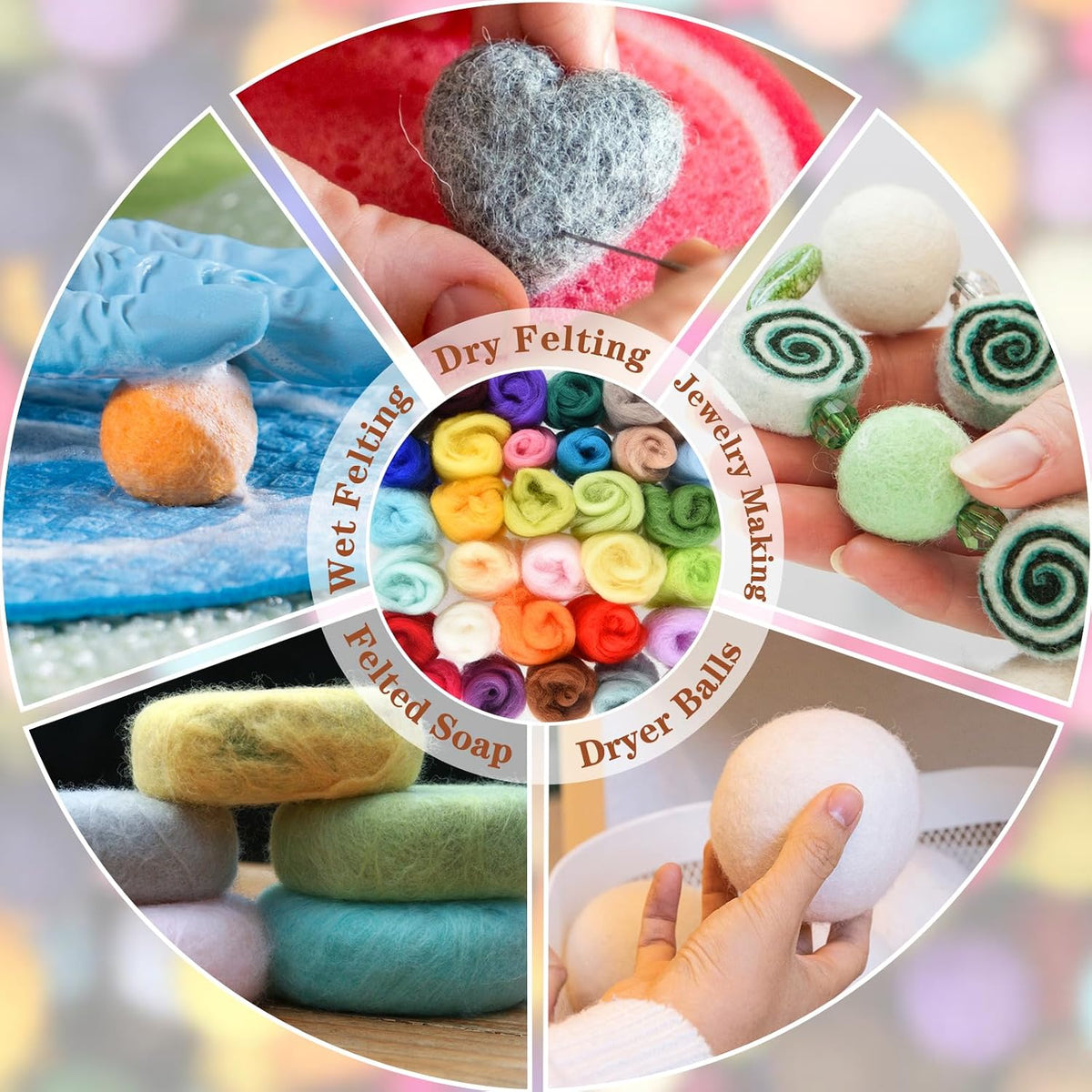 NEBURORA 32 Color Needle Felting Wool Set 3g Per Color for DIY Crafts