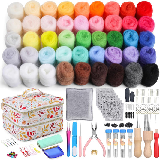 Veroave 385 PCS Felting Kit, Needle Felting Kit with 45 Colors Wool Roving