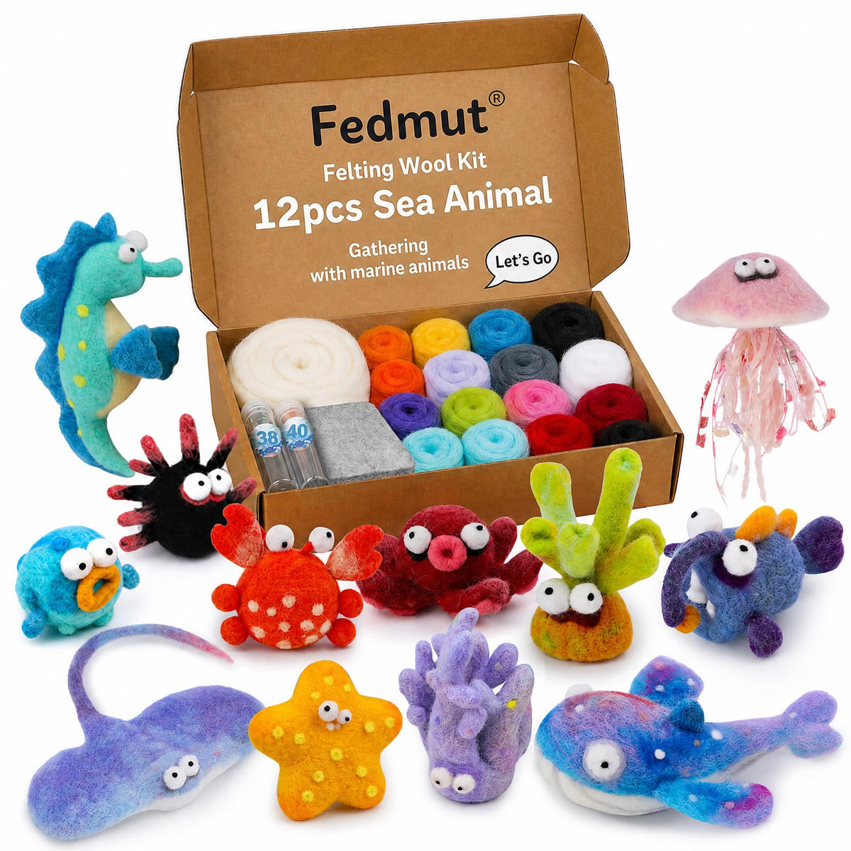 Fedmut Needle Felting Wool Kit Felting Kit, 13 Cute Animals Tools Supplies