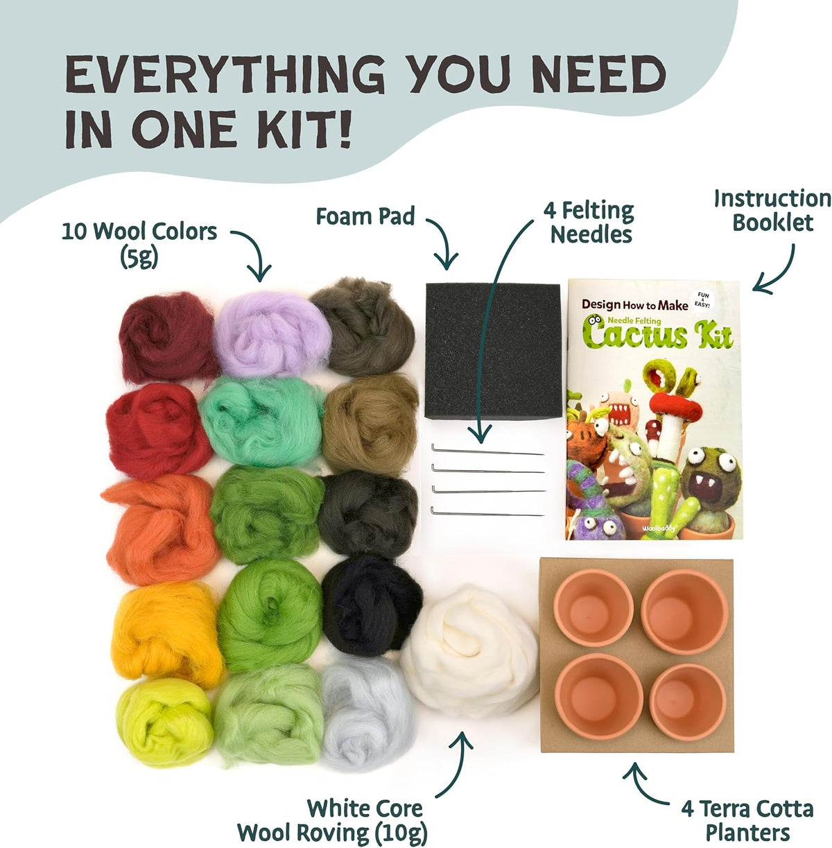 Woolbuddy Needle Felting Kit Starter Set (Cactus & Succulent) for Adults