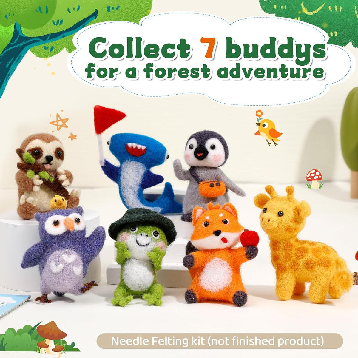 OEHPICC Needle Felting Starter Kit, 7 Cute Buddy Wool Felting Kit