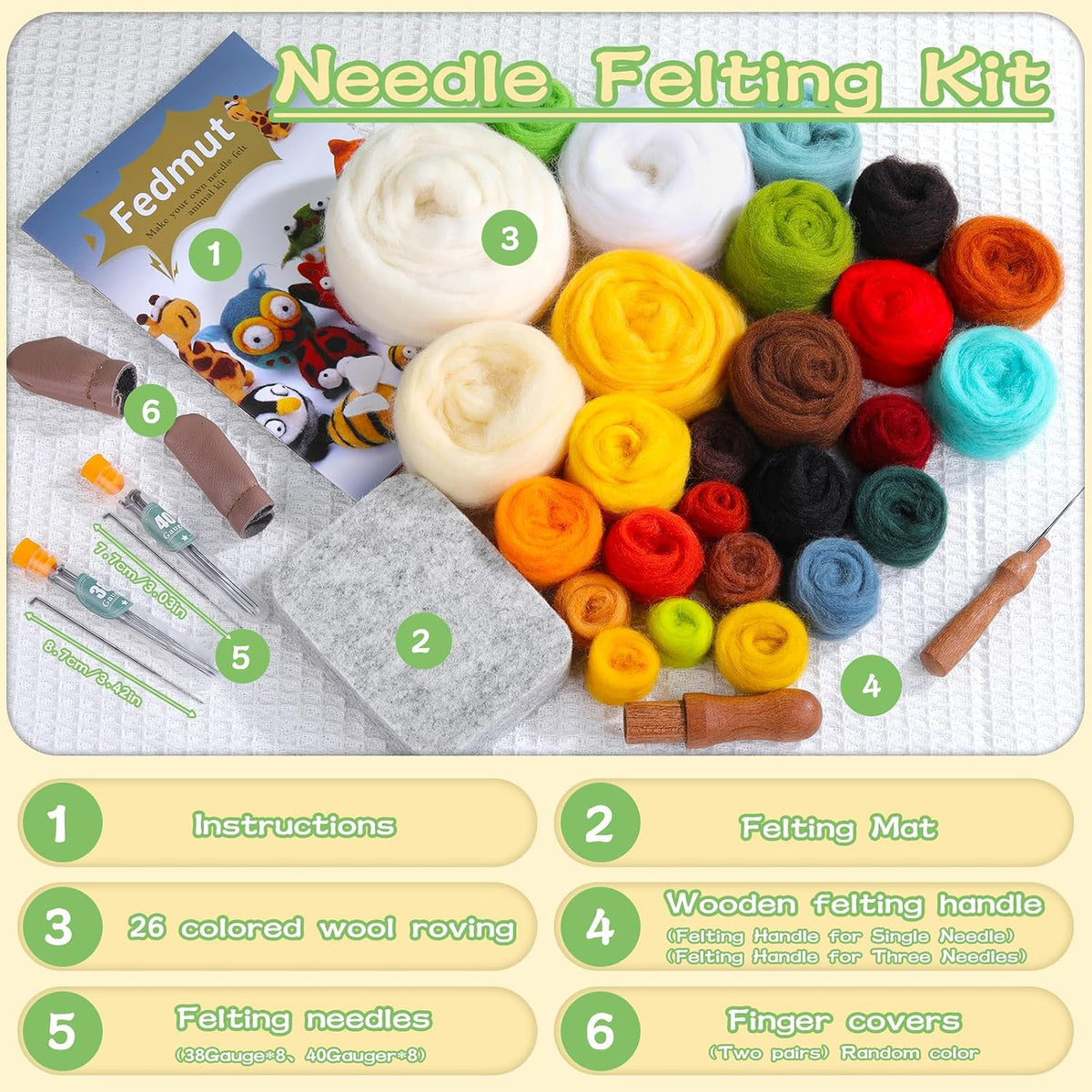 Fedmut Needle Felting Wool Kit Felting Kit, 13 Cute Animals Tools Supplies