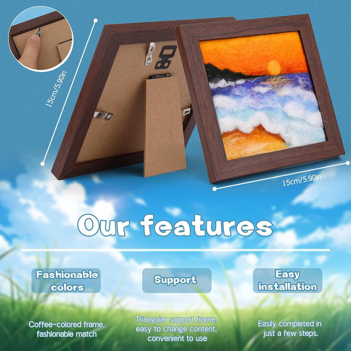 QMNNMA Needle Felting Kits for Beginners, Needle Felt Painting Kit, Wool Felting Kit with Picture Frame, Foam Pad, Felt Cloth, and Instructions, Used for Home Decoration, Art Craft