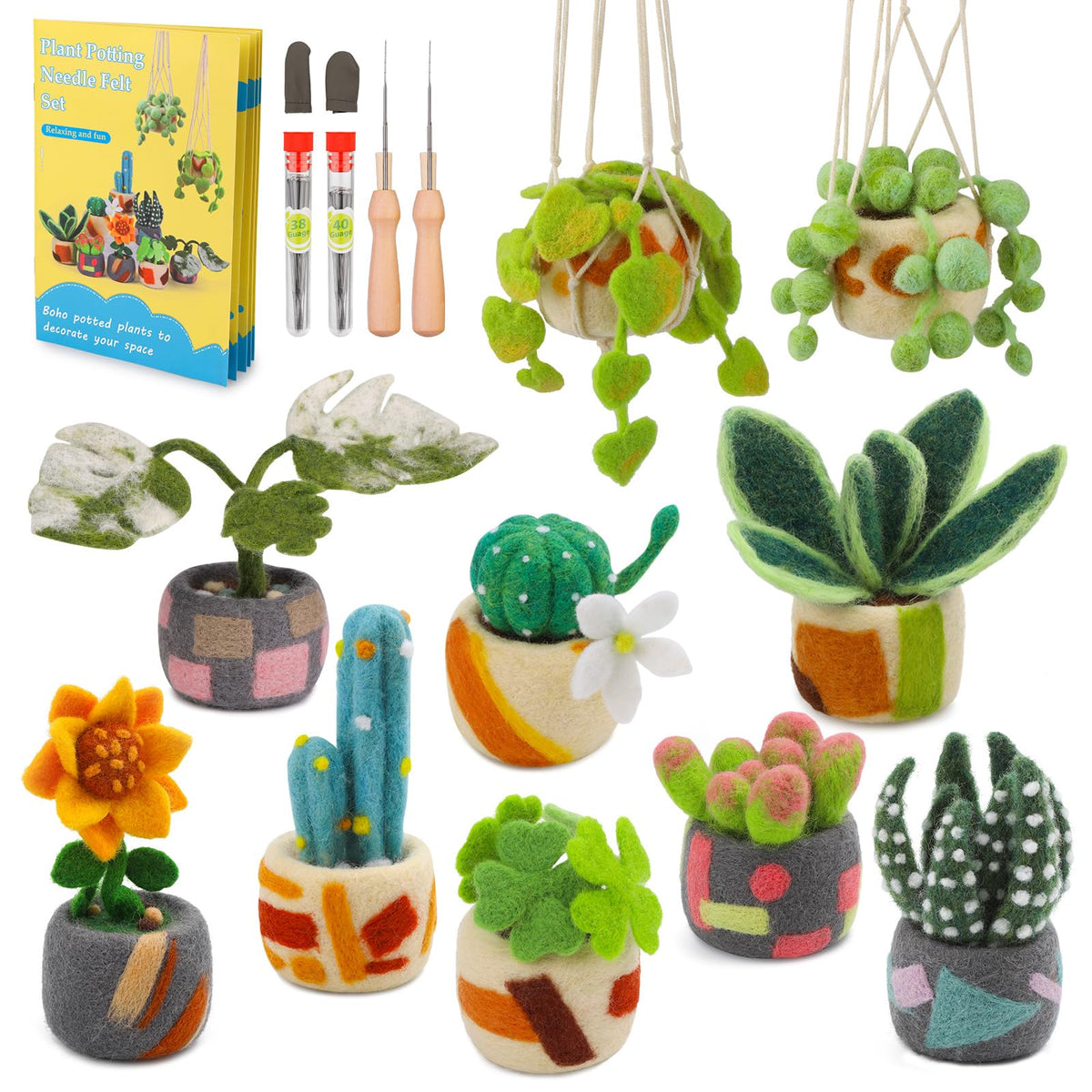 OEHPICC Needle Felting Kit for Beginners, Monstera Potted Plant Felt Kit