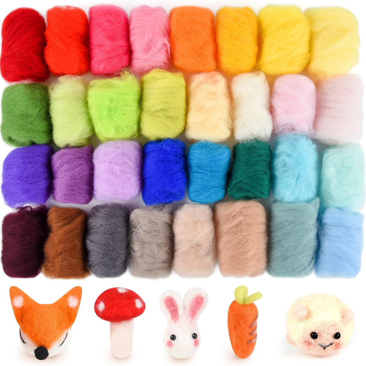 NEBURORA 32 Color Needle Felting Wool Set 3g Per Color for DIY Crafts